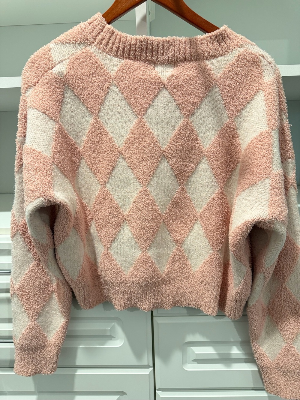 Pink Argyle Plush Crewneck Sweater